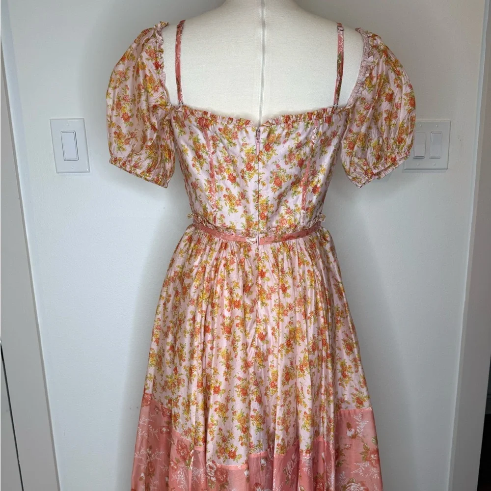 House of cb Peach Poppy Print Puff Sleeve Midi Sundress - Picture 5 of 5
